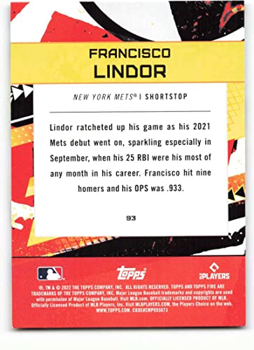 2022 Topps Fire #93 Francisco Lindor NM-MT New York Mets Baseball