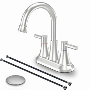 bathroom faucets for sink, gomylifer bathroom sink faucet 2 handle，4 inch centerset sink faucet with pop up drain and supply hoses,stainless steel 360 swivel spout, lead-free, brushed nickel