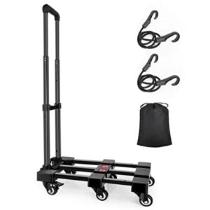 folding hand truck, 500 lbs heavy duty dolly cart with six 360° rotating wheels, travel carseat stroller for airport, extended platform luggage cart with foldable handtruck, 8.6 lbs portable trolley