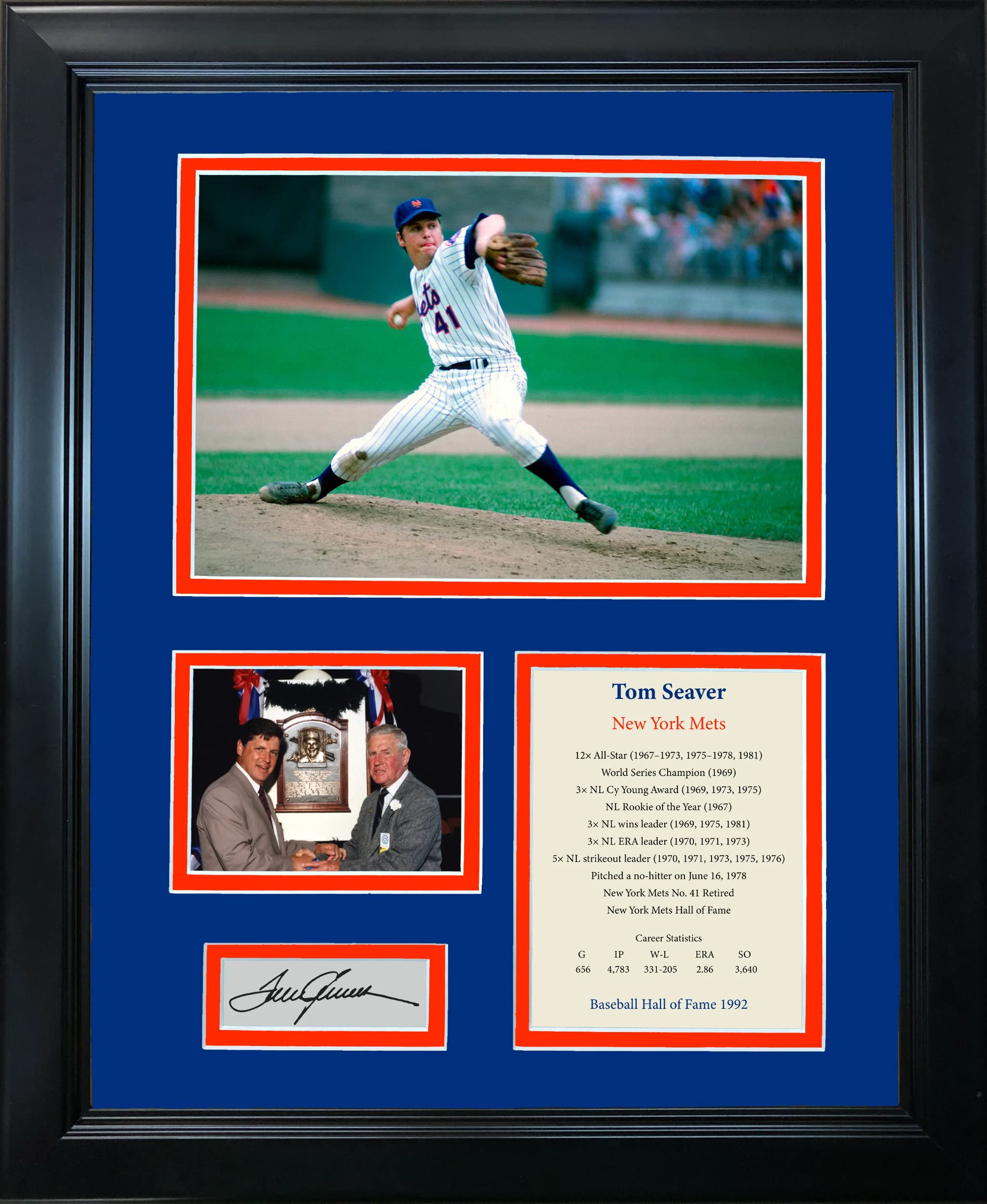 Framed Tom Seaver Hall of Fame Facsimile Laser Engraved Signature Auto New York Mets Baseball 12"x15" Photo Collage
