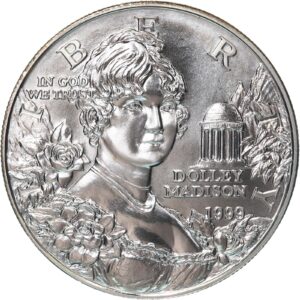 1999 p dolley madison commemorative silver dollar - designed by tiffany - us mint brilliant uncirculated bu -