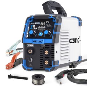 azzuno 135 amp mig welder, 3 in 1 multiprocess welder 110v flux core welder flux mig/lift tig/stick welding machine synergic control igbt inverter welder (volts, 110)