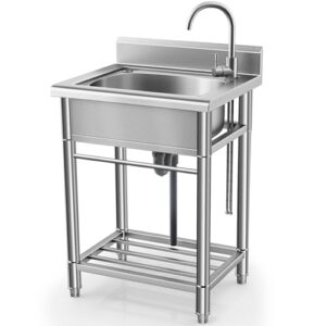 utility sink free standing single bowl kitchen sink with cold and hot water pipe stainless steel sink for laundry room bathroom farmhouse
