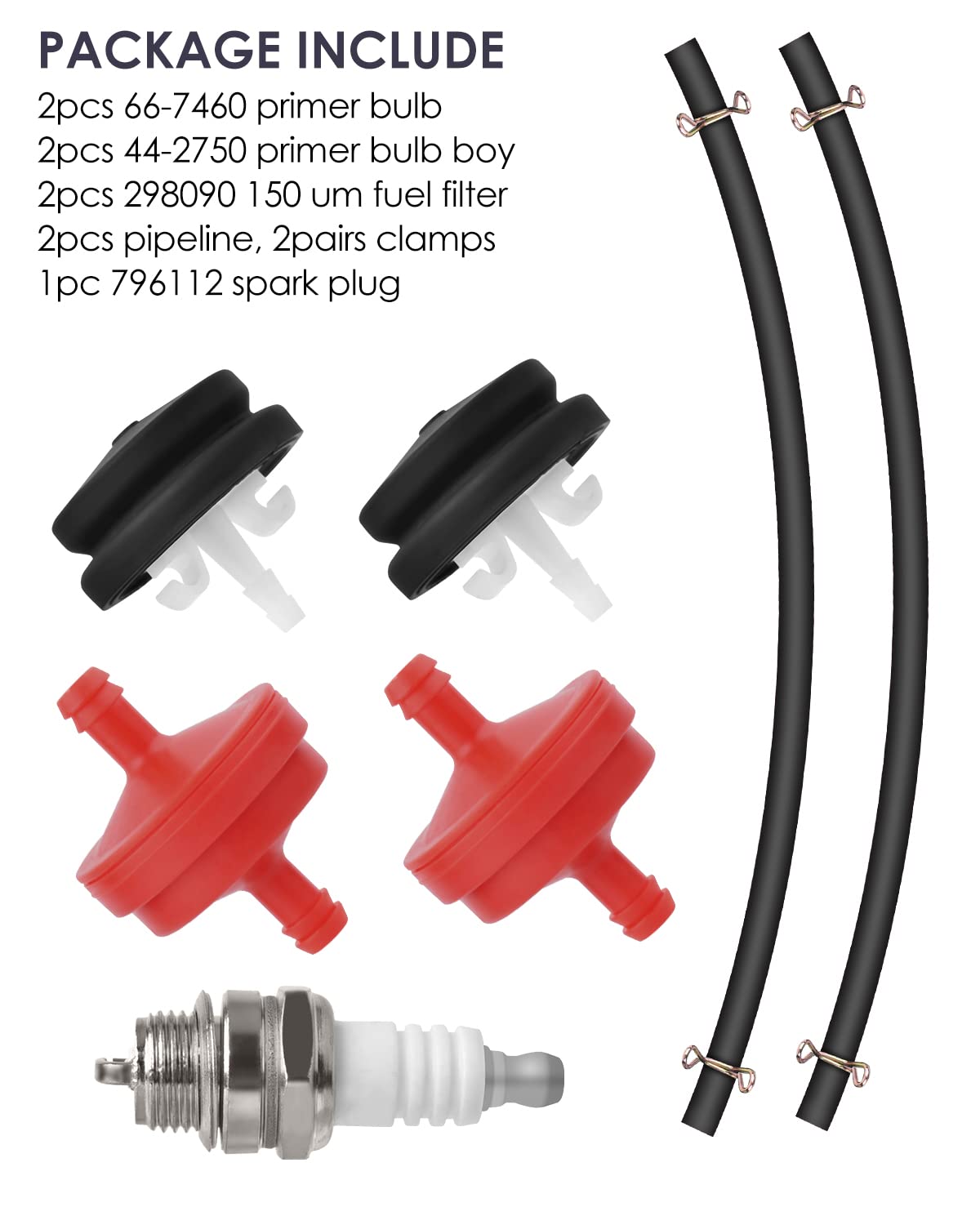 66-7460 Primer Bulb 2Pcs with 44-2750 primer body and 298090 150 um fuel filter, 120-440 Snow Blower Primer Bulbs with hose Compatible for Toro Lawn-Mower and Snow-Blower HSK635 Carburetor 66-7460