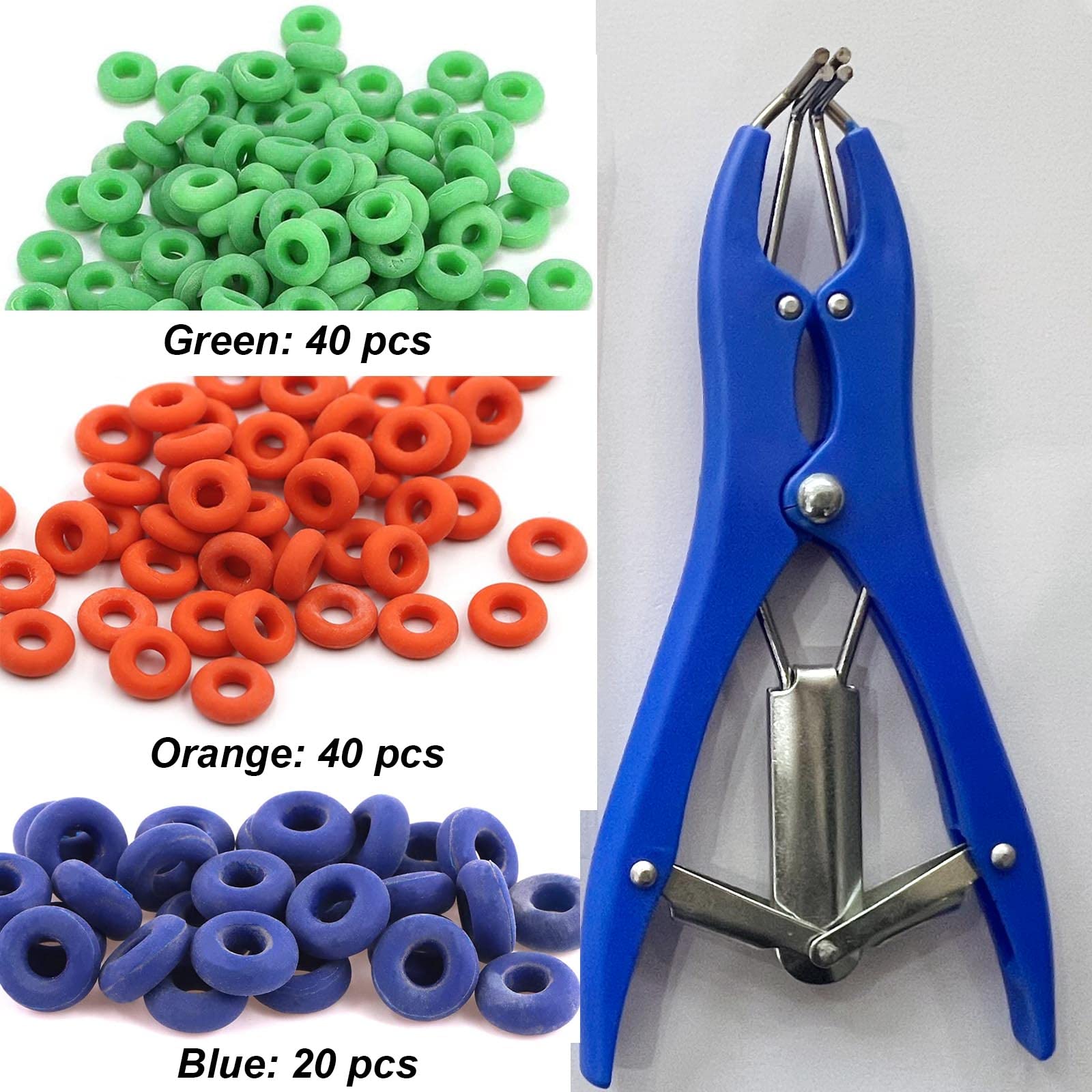 RANCH CHOICE Castration Bander Castration Tool (with 100pcs Bands, Blue Orange and Green Color)