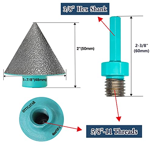 GYTYCATAH Diamond Beveling Chamfer Bits, Diamond Countersink Drill Bit for Existing Holes Enlarging Shaping Trimming in Tile Marble Granite, 48mm & 82mm & 5/8"-11 Thread x 3/8" Hex Shank Adapter