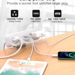 Desk Clamp Power Strip 10ft Flat Plug Extension Cord with USB C, 2 Outlets, Surge Protector USB C (PD 20W), USB A(QC 18W) Fast Charging Ports,Table Outlets for Home, Office