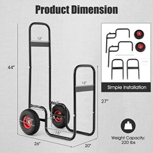 Goplus Firewood Log Cart, Outdoor Indoor Firewood Rack Storage Mover with Pneumatic Rubber Wheels, Heavy Duty Steel Wood Hauler, Firewood Carrier for Fireplace, Fire Pit, 220 LBS Capacity
