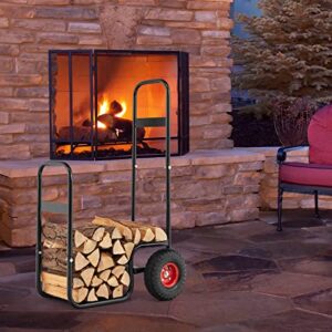 Goplus Firewood Log Cart, Outdoor Indoor Firewood Rack Storage Mover with Pneumatic Rubber Wheels, Heavy Duty Steel Wood Hauler, Firewood Carrier for Fireplace, Fire Pit, 220 LBS Capacity