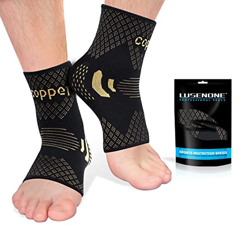 Lusenone Copper Ankle Brace Support for Women & Men (Pair), Best Ankle Compression Sleeve Socks for Plantar Fasciitis, Sprained Ankle, Achilles Tendon, Ankle Swelling, Pain Relief, Recovery, Sports