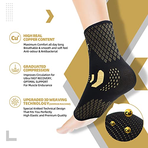 Lusenone Copper Ankle Brace Support for Women & Men (Pair), Best Ankle Compression Sleeve Socks for Plantar Fasciitis, Sprained Ankle, Achilles Tendon, Ankle Swelling, Pain Relief, Recovery, Sports