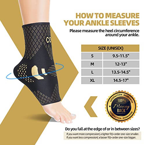 Lusenone Copper Ankle Brace Support for Women & Men (Pair), Best Ankle Compression Sleeve Socks for Plantar Fasciitis, Sprained Ankle, Achilles Tendon, Ankle Swelling, Pain Relief, Recovery, Sports