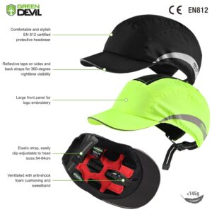 GREEN DEVIL AIRLITE Series Safety Bump Cap Super Lightweight Breathable Baseball Cap Style Head Protection Hard Hat for Men Women with Reflective Stripes