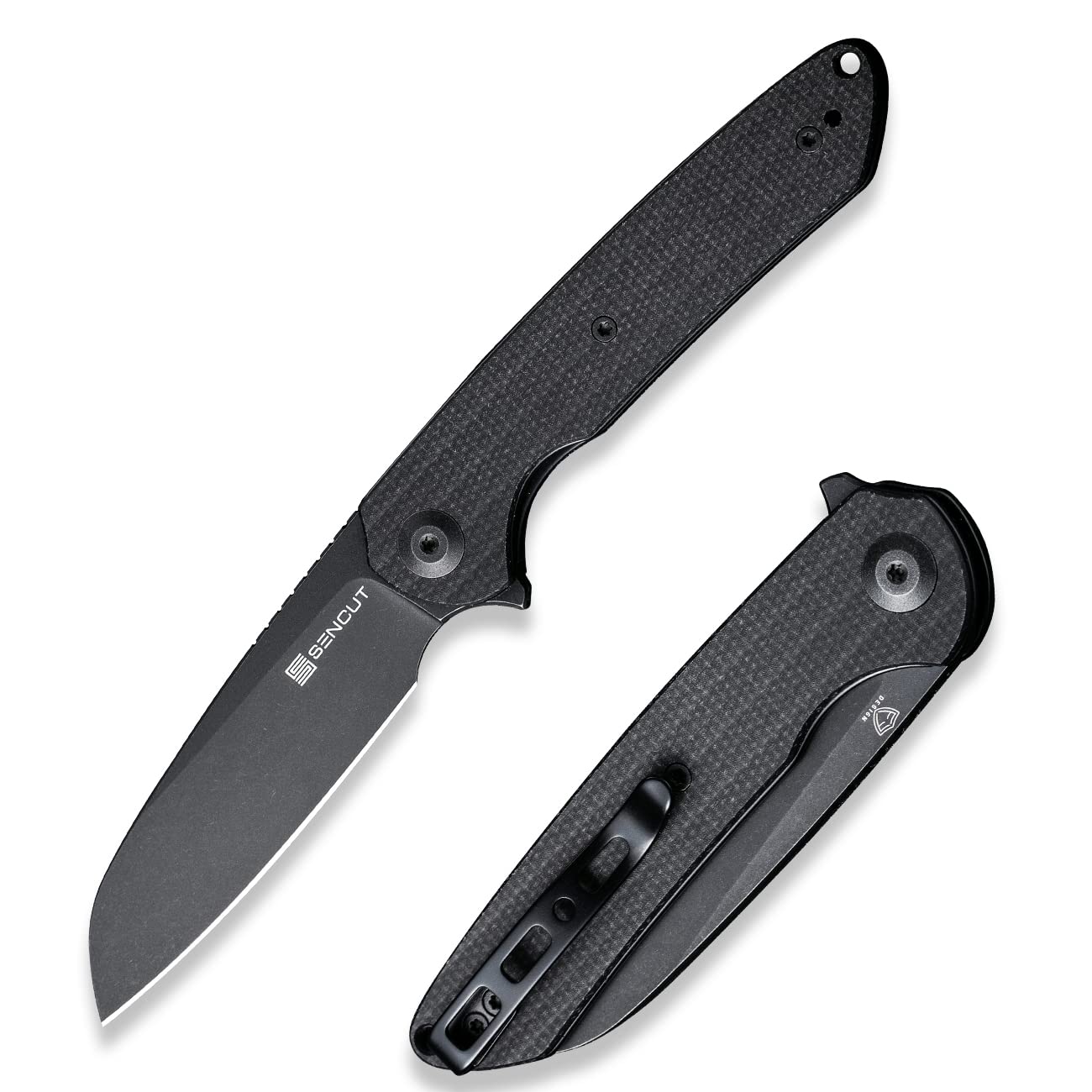 SENCUT Kyril Pocket Folding Knife for EDC, Design by Ferrum Forge Knife Works, Liner Lock Small Knife with Clip, Black Stonewashed Blade with Micarta Handle Everyday Carry Knife for Men Women, Lightweight for Indoor Outdoor Gift S22001