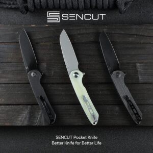 SENCUT Kyril Pocket Folding Knife for EDC, Design by Ferrum Forge Knife Works, Liner Lock Small Knife with Clip, Black Stonewashed Blade with Micarta Handle Everyday Carry Knife for Men Women, Lightweight for Indoor Outdoor Gift S22001