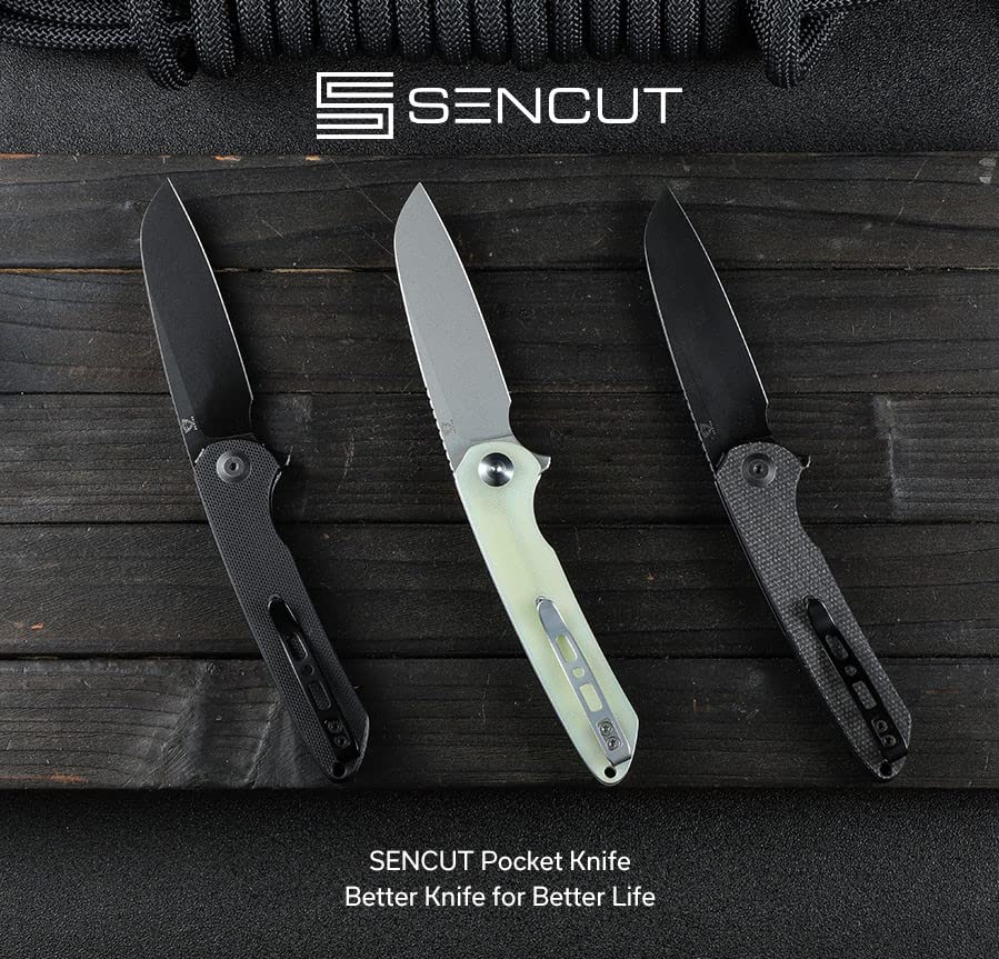 SENCUT Kyril Pocket Folding Knife for EDC, Design by Ferrum Forge Knife Works, Liner Lock Small Knife with Clip, Black Stonewashed Blade with Micarta Handle Everyday Carry Knife for Men Women, Lightweight for Indoor Outdoor Gift S22001