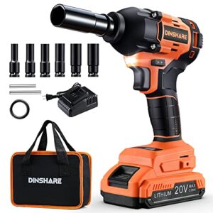 cordless impact wrench, 20v brushless 1/2 impact gun, high torque impact driver 250 ft-lbs (340n.m) 2600rpm, led light, impact driver kit with 2.0ah battery &1-hour charger, 7 sockets for home & car