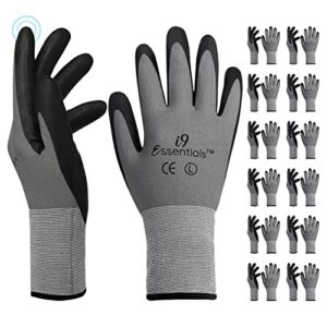 i9 essentials multi-purpose micro-foam nitrile-coated work gloves large - seamless work gloves with touchscreen fingers safety gloves for woodworking, gardening, construction - black & grey, 12 pairs