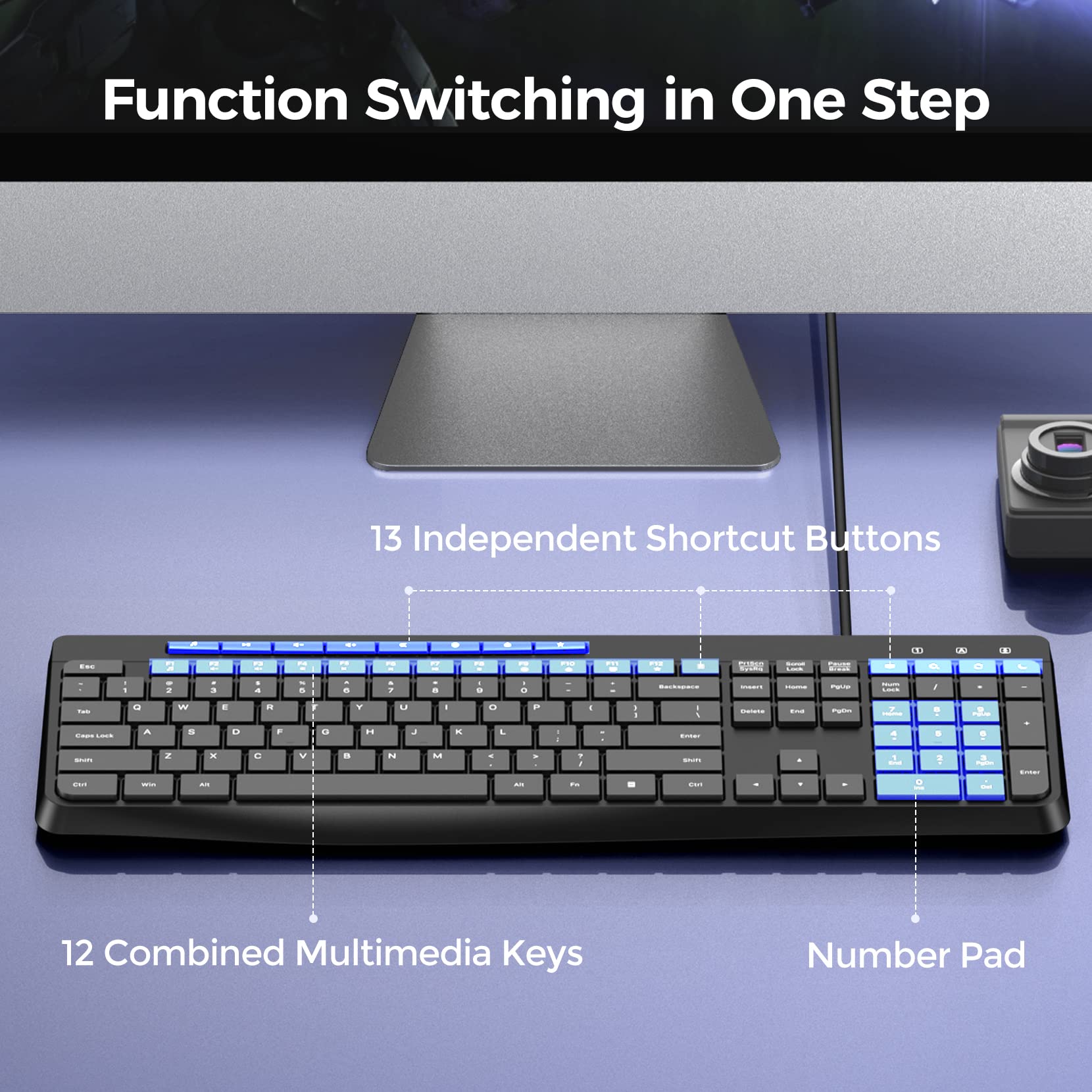 Wired Keyboard,Quiet Keyboard,Multimedia Usb Computer Keyboard,Silent Keyboard with Low Profile Chiclet Keys,Large Number Pad,Spill-Resistant,Anti-Wear Letters,Full Size Keyboard for Laptop,Desktop