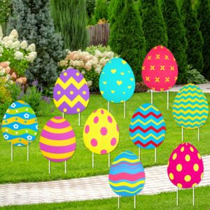 30 pcs easter egg yard decorations 12 x 9.6 inch outdoor waterproof colorful yard lawn spotted easter yard signs with 60 pcs plastic fiber rods for outdoor easter party yard lawn garden decorations