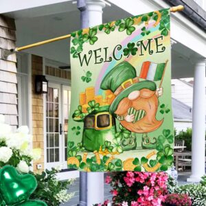 St Patricks Day Flag, St. Patrick's Day Flags 28 x 40 Double Sided, Saint Patricks Day Burlap House Flag with Leprechaun Gnomes Shamrock Clover Green Hat Welcome Signs for Outdoor Lawn Garden Decor