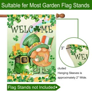 St Patricks Day Flag, St. Patrick's Day Flags 28 x 40 Double Sided, Saint Patricks Day Burlap House Flag with Leprechaun Gnomes Shamrock Clover Green Hat Welcome Signs for Outdoor Lawn Garden Decor