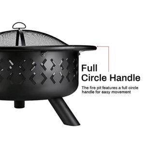 Cityflee 36 Inch Fire Pits for Outside Wood Burning Large Outdoor Heavy Duty Firepits with Spark Screen for Patio & Backyard Bonfires, Includes Poker
