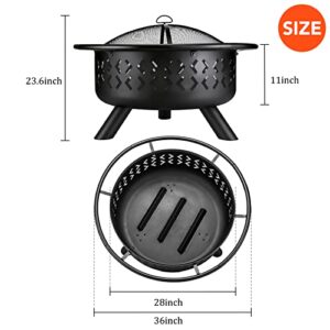 Cityflee 36 Inch Fire Pits for Outside Wood Burning Large Outdoor Heavy Duty Firepits with Spark Screen for Patio & Backyard Bonfires, Includes Poker