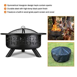 Cityflee 36 Inch Fire Pits for Outside Wood Burning Large Outdoor Heavy Duty Firepits with Spark Screen for Patio & Backyard Bonfires, Includes Poker