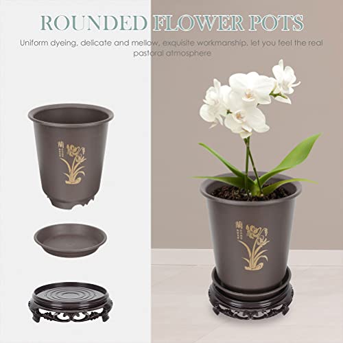 HANABASS Orchid Pot Chinese Style Flower Pot 2 Sets Succulent Pots Cactus Bonsai Container Fish Bowl Jardiniere Planter Plant Pot with Stand for Pothos Herb Spider Plant Orchid