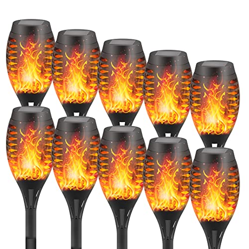 DIKAIDA 10Pack Solar Torch Light Flickering Flame,Solar Outdoor Light IP65 Waterproof, Christmas Decorations Upgraded Solar Powered Pathway Lights Landscape Lanterns Auto On/Off for Garden,Patio,Yard