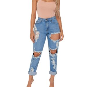 maiyifu-gj women's high waisted ripped boyfriend jeans loose fit distressed destroyed denim pants casual comfy stretch jeans (blue,large)