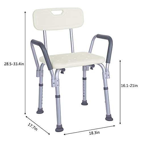 Winado Medical Shower Chair Bath Seat with Padded Armrests & Backrest & Adjustable Legs, Supports up to 450 lbs, Bathtub Safety and Support, White