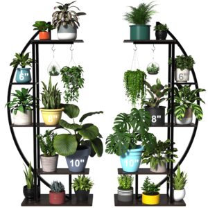 gdlf tall plant stand large plant shelf indoor 71" metal flower rack with hanging hook, improved taller design with more space for larger plants (pots up to 10")
