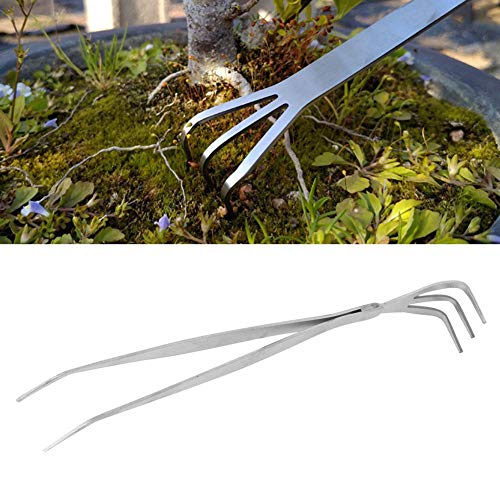 ZPSHYD 2-in-1 Bonsai Root Rake, Stainless Steel Root Rake Bonsai Tweezers Soil Farming Tool with Ergonomical Handle for Garden