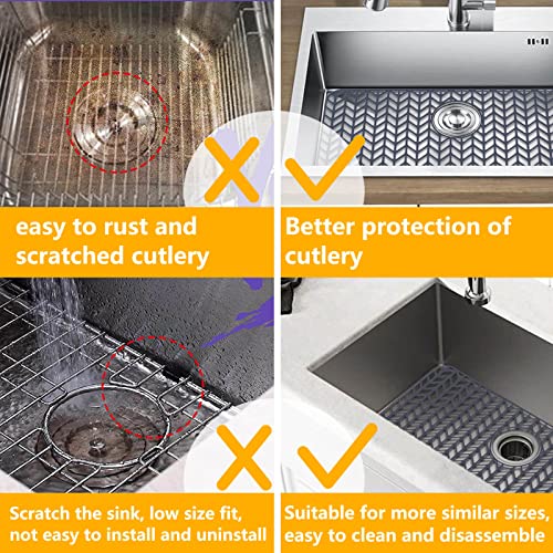 Silicone Sink Mat Protectors for Kitchen 28.6''x 14.5'' JOOKKI Kitchen Sink Protector Grid for Farmhouse Stainless Steel Accessory with Right & Left Drain