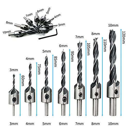 ARUGOU 23-Pack Woodworking Chamfer Drilling Tool Set, 8PCS Wood Plug Cutter, 7PCS Three-Pointed Countersink Drill Bit & L-Wrench, 6PCS 1/4"Hex 5 Flute Countersink Drill Bit (High Speed Steel)