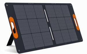 allwei 100w portable solar panel for 300/500 power station solar generator, 18v foldable solar battery charger with adjustable kickstand, waterproof ip68 for camping trip outdoor rv blackout