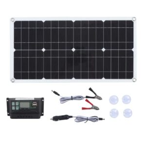 gugxiom 250w 12/24v solar panel with 10a charger voltage controller, monocrystalline solar panel kit with cigarette lighter line and battery clip line for rv, camping, etc.