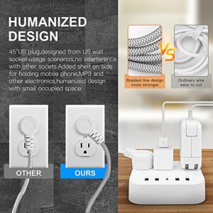 Power Strip, 3 Outlets, 4 USB Charging Ports, 1 USB-C Port, 5Ft Braided Extension Cord. Wall or Desk. Home Office Travel