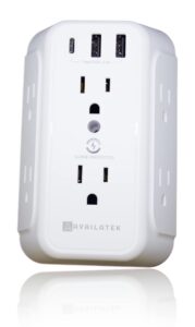 outlet extender and usb wall charger, 6 outlets, 2 usb ports and 1 usb-c port surge protector. multi-outlet for home, office, travel
