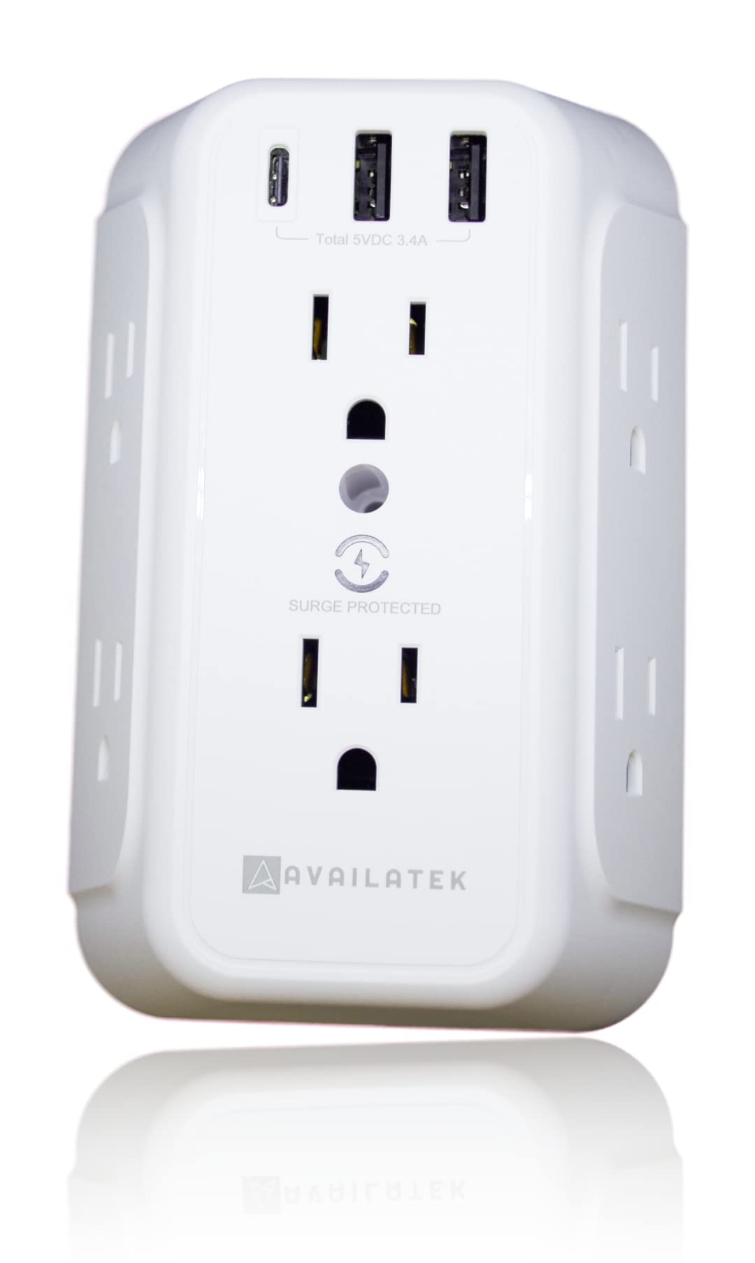 Outlet Extender and USB Wall Charger, 6 Outlets, 2 USB Ports and 1 USB-C Port Surge protector. Multi-outlet for Home, Office, Travel