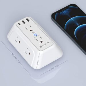 Outlet Extender and USB Wall Charger, 6 Outlets, 2 USB Ports and 1 USB-C Port Surge protector. Multi-outlet for Home, Office, Travel