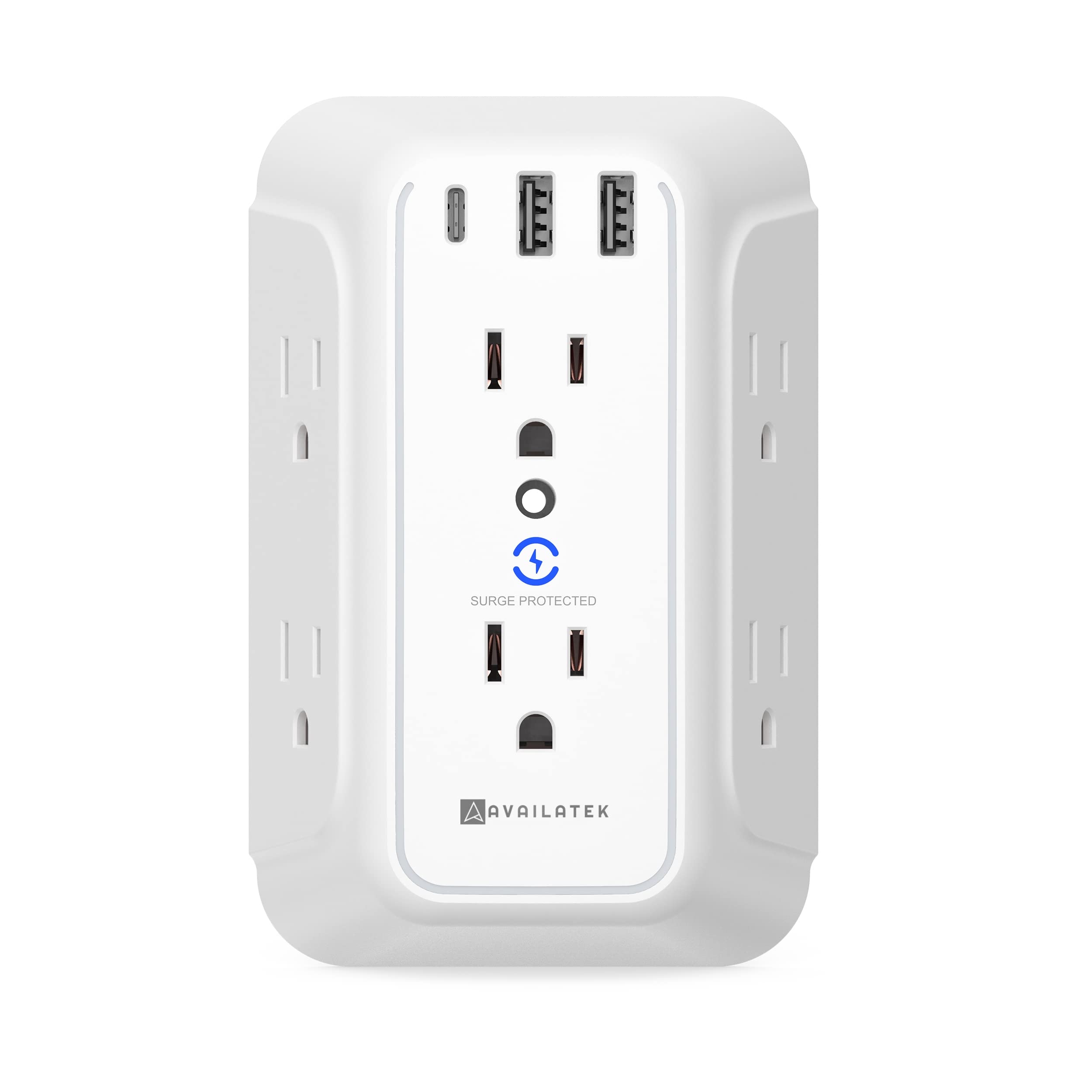 Outlet Extender and USB Wall Charger, 6 Outlets, 2 USB Ports and 1 USB-C Port Surge protector. Multi-outlet for Home, Office, Travel