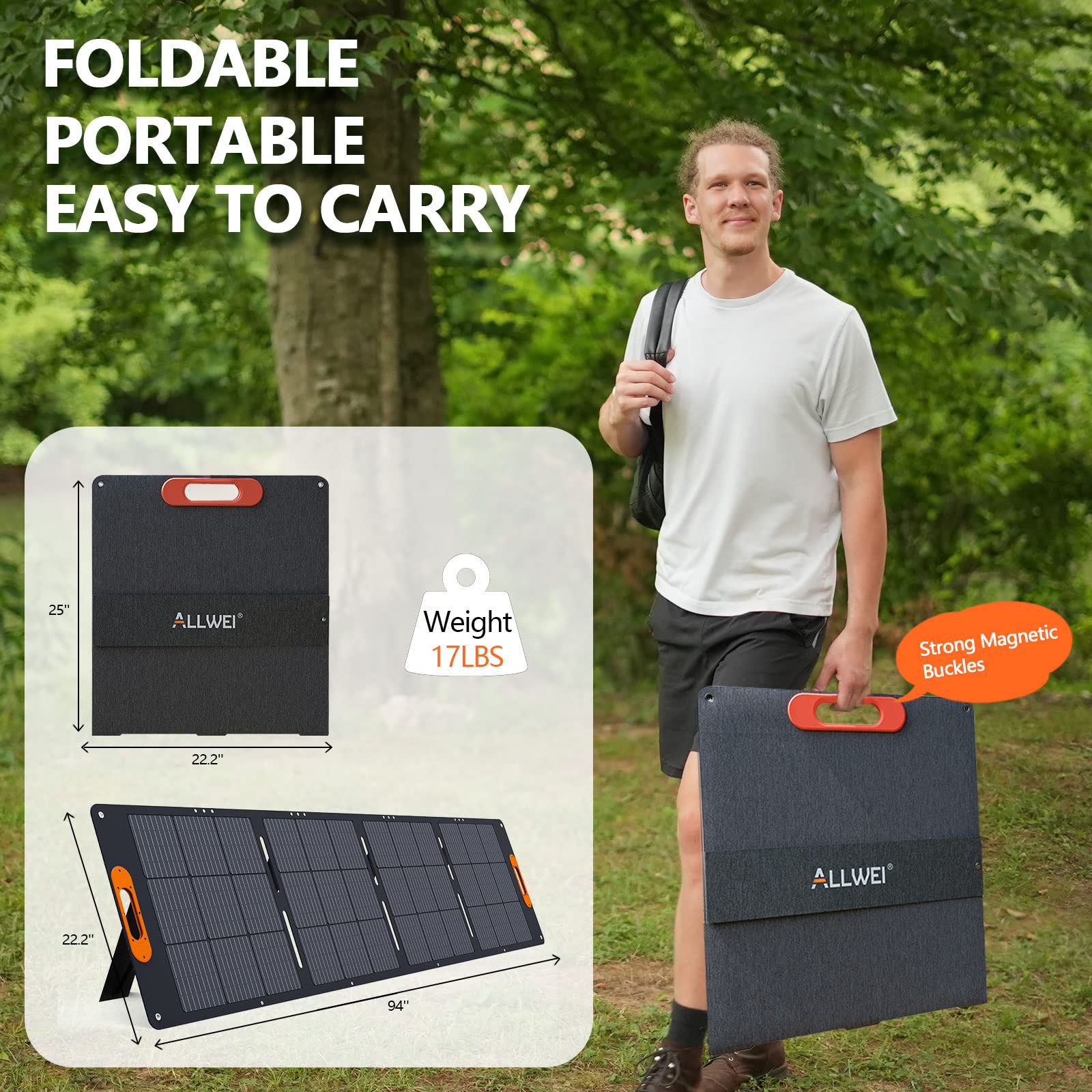 ALLWEI 200W Portable Solar Panel for 1200/2000W Power Station Solar Generator, Foldable 3-in-1 Outputs 18V Solar Charger with Adjustable Kickstand, Waterproof IP68 for Camping Fishing Home Off Grid