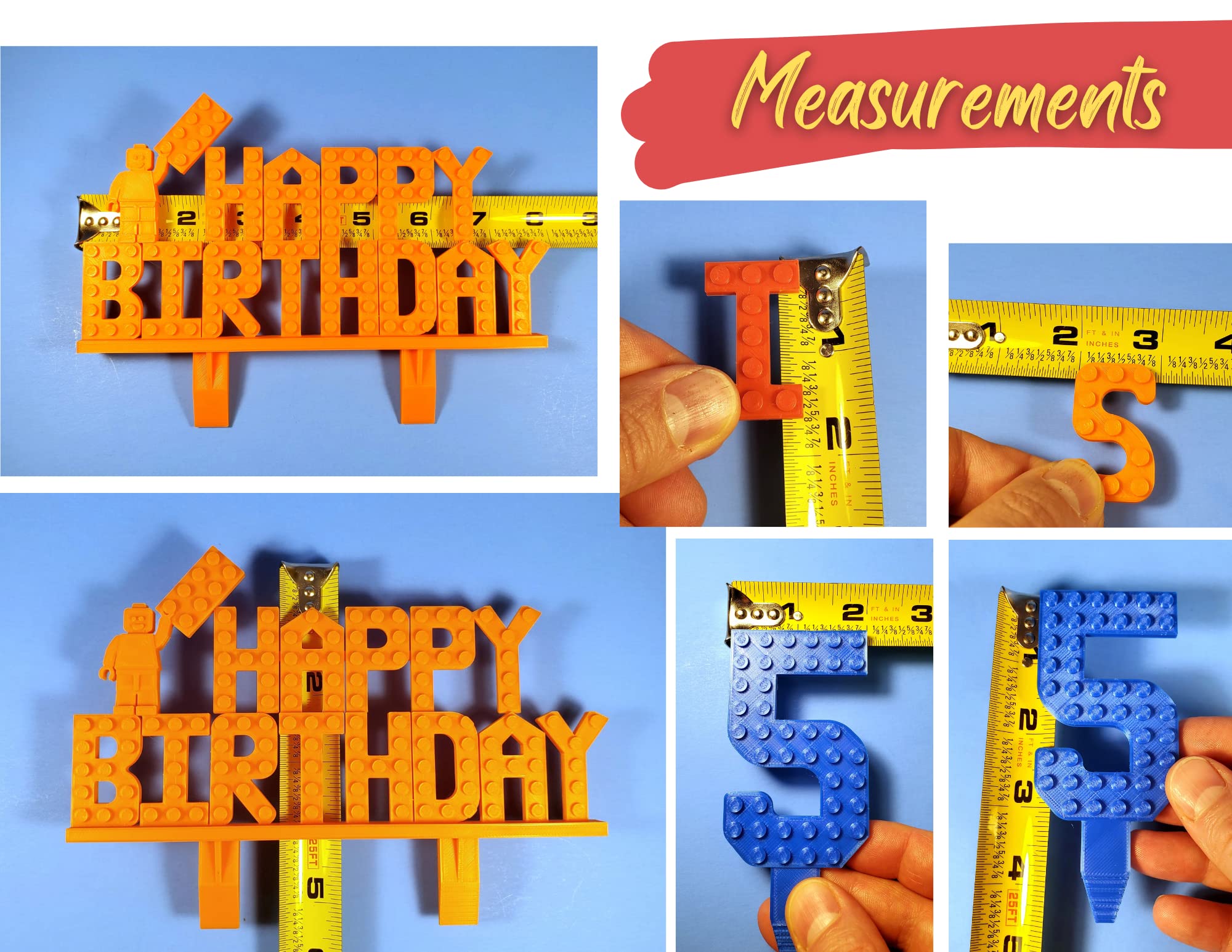 Custom Block Celebration Cake Topper Set Happy Birthday Sign, Name & Numbers Lego Compatible (1 Number / 5 Letters or Less)