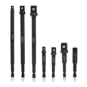 neiko 00254a impact socket adapter and magnetic bit holder, 7-piece set, 1/4" hex shank with 1/4, 3/8, 1/2-inch drive, socket adapter extension set 6" long, cr-v steel, power drills & impact drivers
