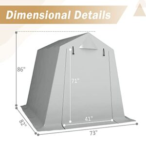 HOGYME 6x7 ft Storage Shelter Protable Garage Waterproof Carport Tent with 2 Roll-up Zipper Doors & Vents Outdoor Storage Shed for Bike, ATV, Motorcycle Shelter, Silver