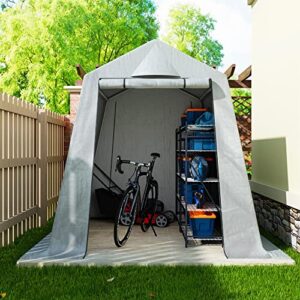 HOGYME 6x7 ft Storage Shelter Protable Garage Waterproof Carport Tent with 2 Roll-up Zipper Doors & Vents Outdoor Storage Shed for Bike, ATV, Motorcycle Shelter, Silver