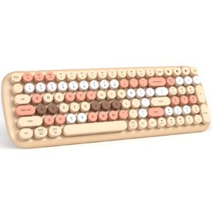 mofii wireless bluetooth keyboard for mac, ipad, iphone, pc, laptop & android, connect up to 3 devices simultaneously, portable 100-key typewriter retro round keycaps keyboard- milk tea colorful